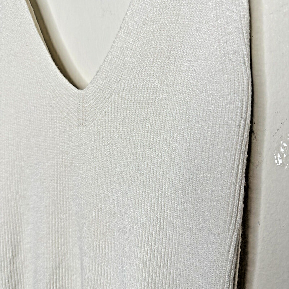 White Deep V Front & Back Sleeveless Tight Knit Tank Top Crop Sweater Small - Picture 5 of 10